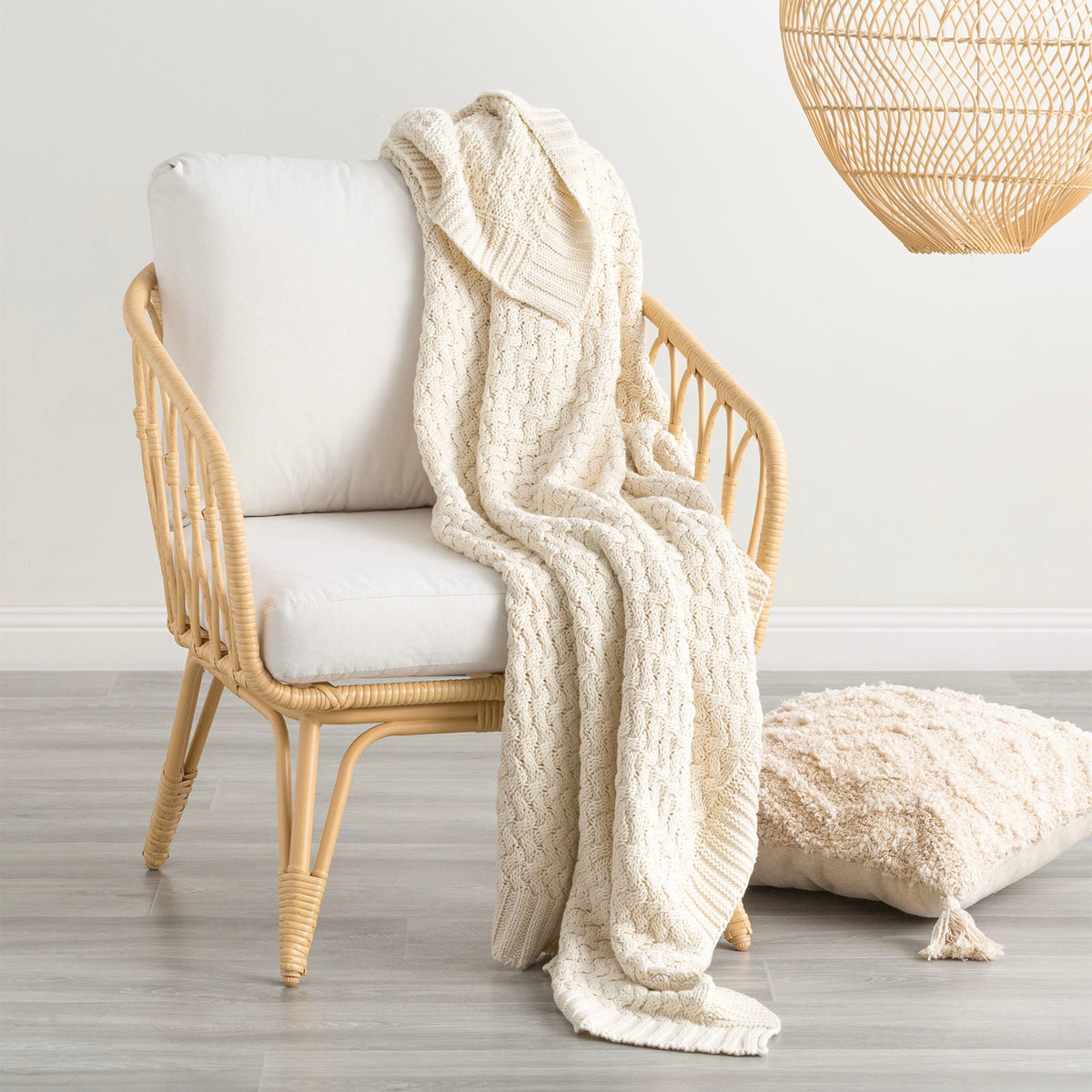 Renee Taylor Lenni 100% Cotton Knitted Throw 130 x 170 Cms Vapour