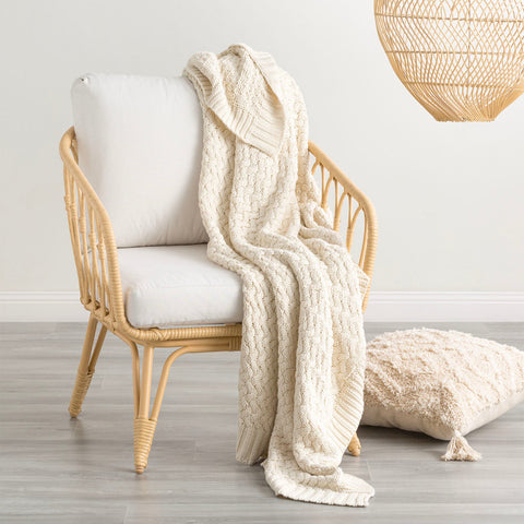 Renee Taylor Lenni 100% Cotton Knitted Throw 130 x 170 Cms Vapour