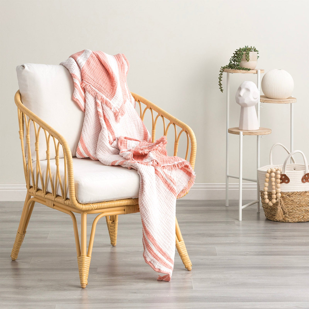 Renee Taylor Ray Striped Vintage Washed Yarn Dyed Textured Cotton Throw 130 x 200 Cms Mystic