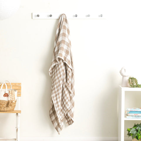 Renee Taylor Atlantic Reversible Vintage Washed Yarn Dyed Textured Cotton Throw 130 x 200 Cms Tan