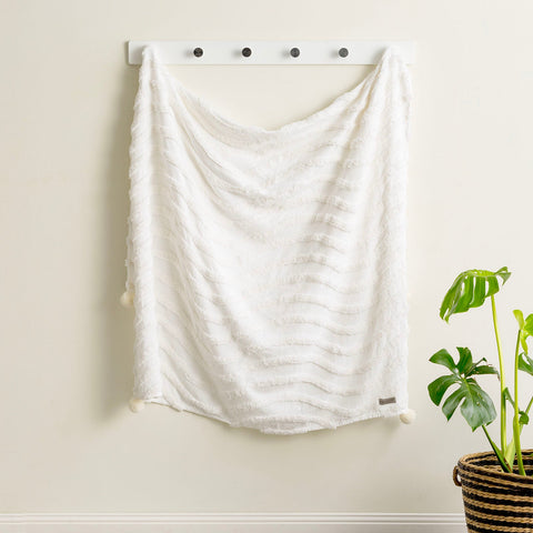 Renee Taylor Wave Cotton Chenille Vintage Washed Tufted Throw 130 x 200 Cms White