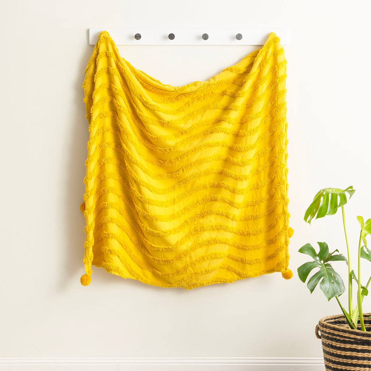 Renee Taylor Wave Cotton Chenille Vintage Washed Tufted Throw 130 x 200 Cms Mustard