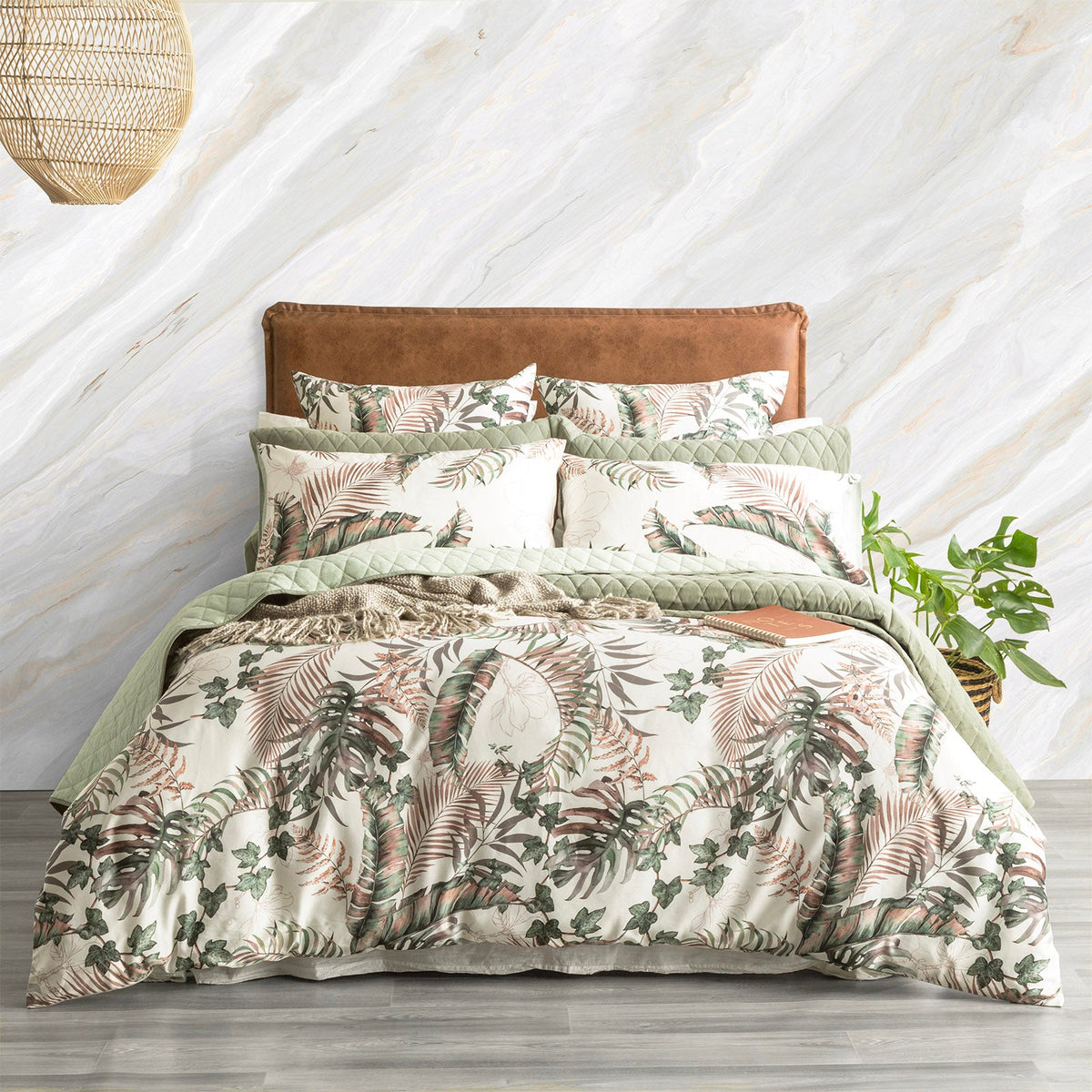 Renee Taylor 300 TC Cotton Reversible Quilt cover sets Double Palm Cove Pearl