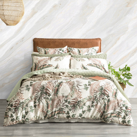 Renee Taylor 300 TC Cotton Reversible Quilt cover sets Double Palm Cove Pearl