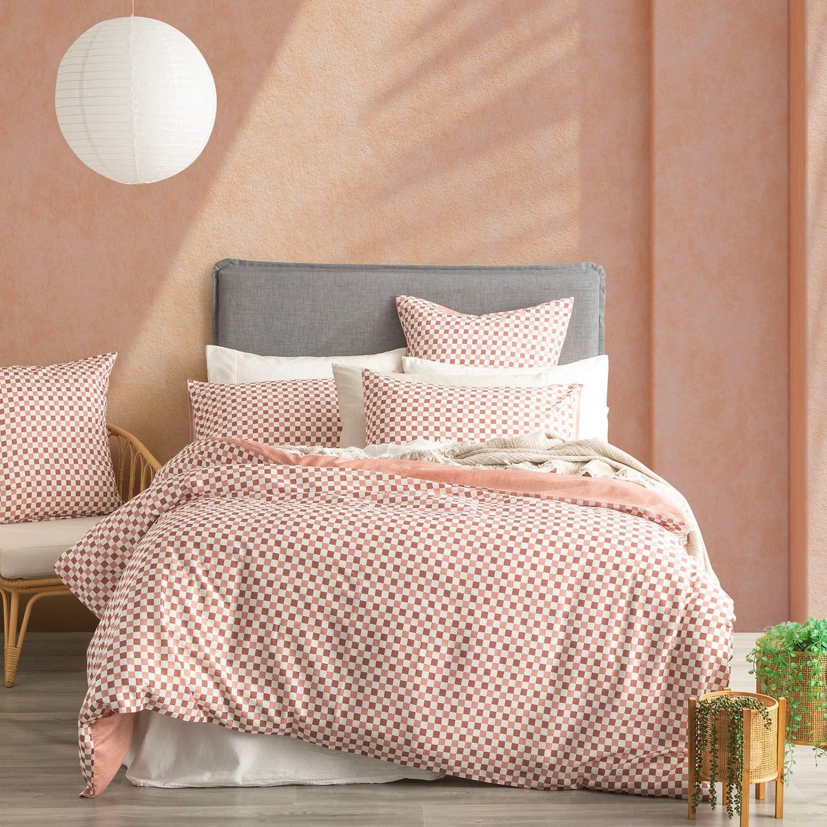 Renee Taylor 300 TC Cotton Reversible Quilt cover sets King Chessboard Cedar