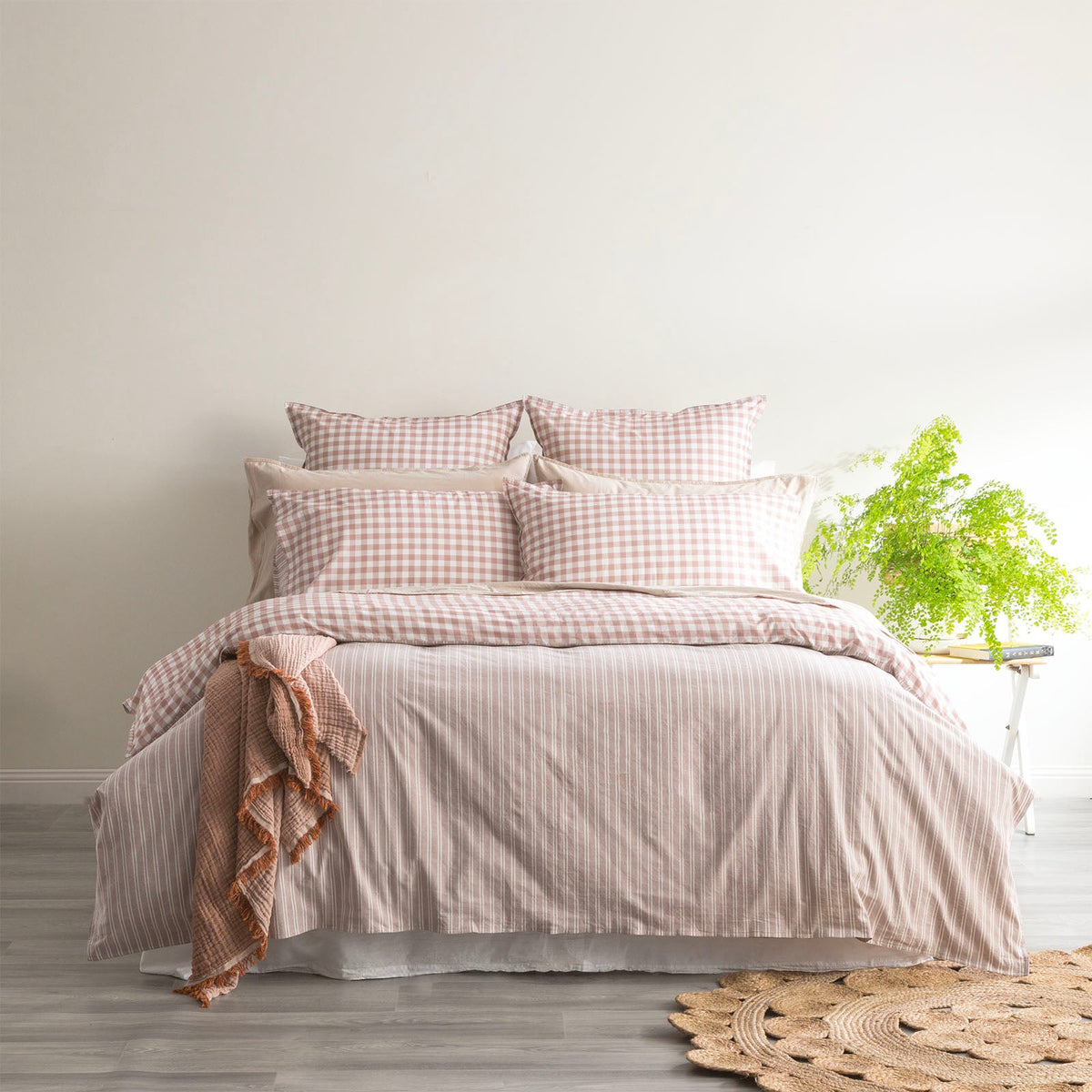 Renee Taylor Alison Yarn Dyed Cotton Reversible Quilt cover sets Double Clay
