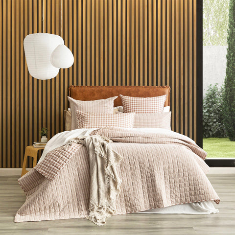 Renee Taylor Alison Yarn Dyed Cotton Reversible Quilted Coverlet Set SKB - 310 x 240+PC Clay