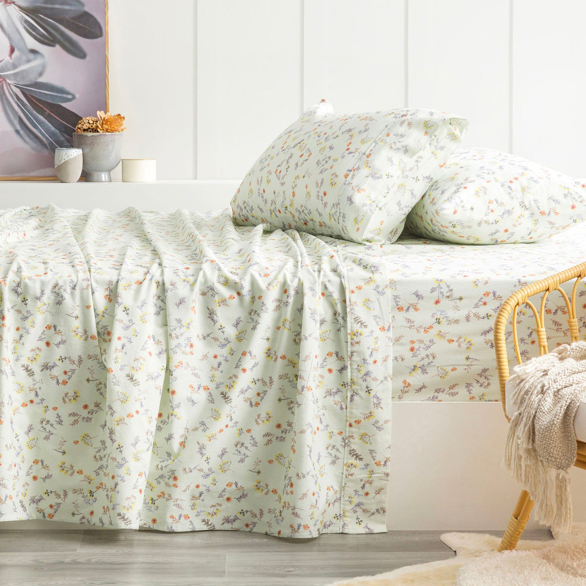 Park Avenue 175 GSM Egyptian Cotton Flannelette Sheet Set Queen Wattle