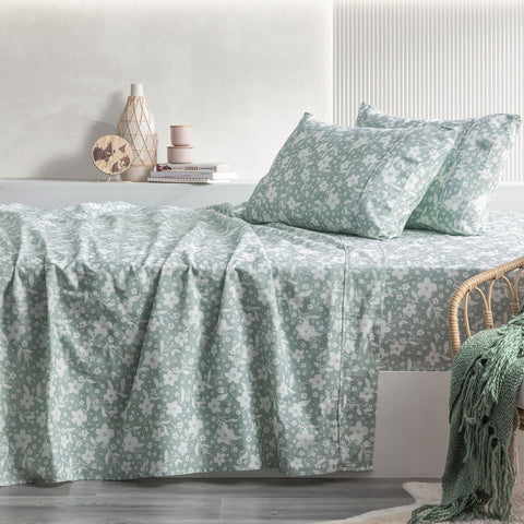 Park Avenue 175 GSM Egyptian Cotton Flannelette Sheet Set Double Botanica