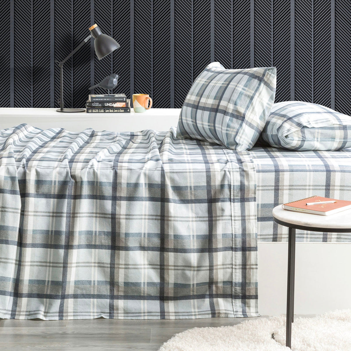 Park Avenue 175 GSM Egyptian Cotton Flannelette Sheet Set Single Heathered Plaid