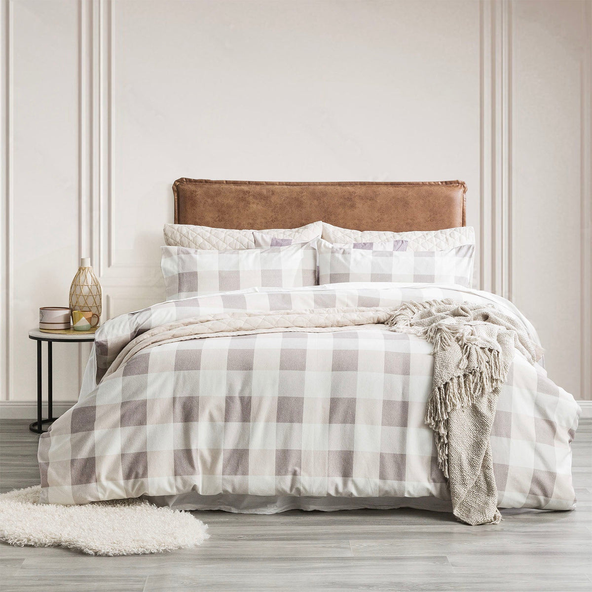Park Avenue 175 GSM Egyptian Cotton Flannelette Quilt Cover Set Super King Buffalo Checks