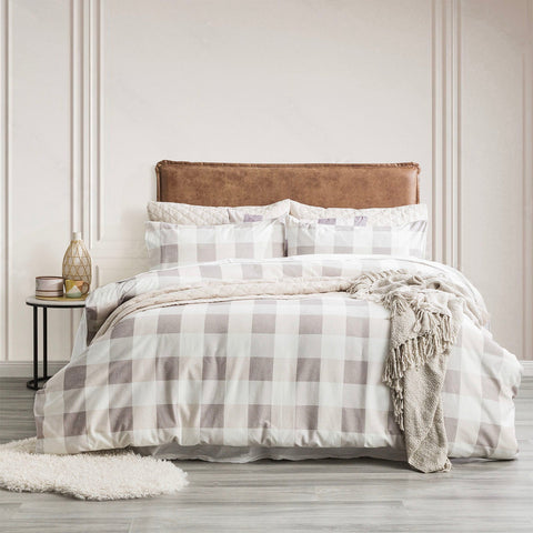 Park Avenue 175 GSM Egyptian Cotton Flannelette Quilt Cover Set Super King Buffalo Checks